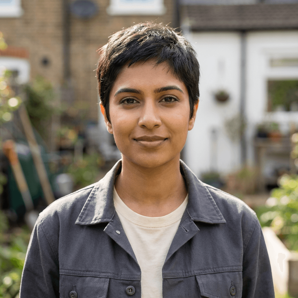Priya S. portrait, late 20s, South Asian, friendly
