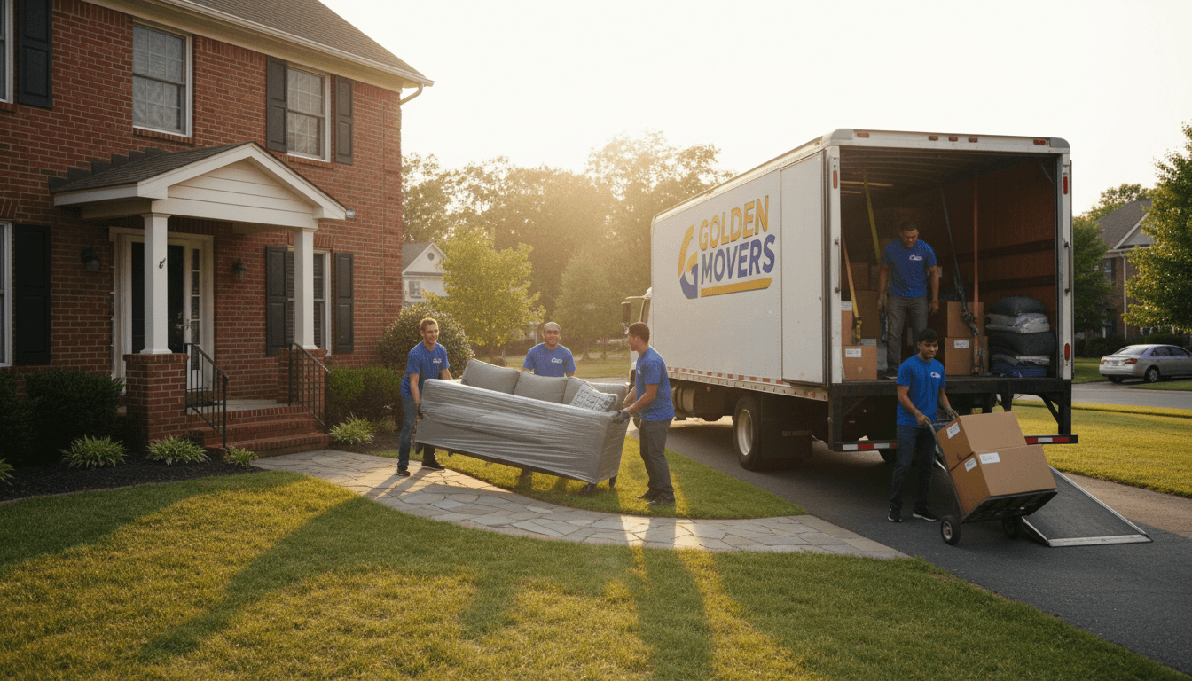 Moving crew carefully carrying boxes into a truck in Toronto